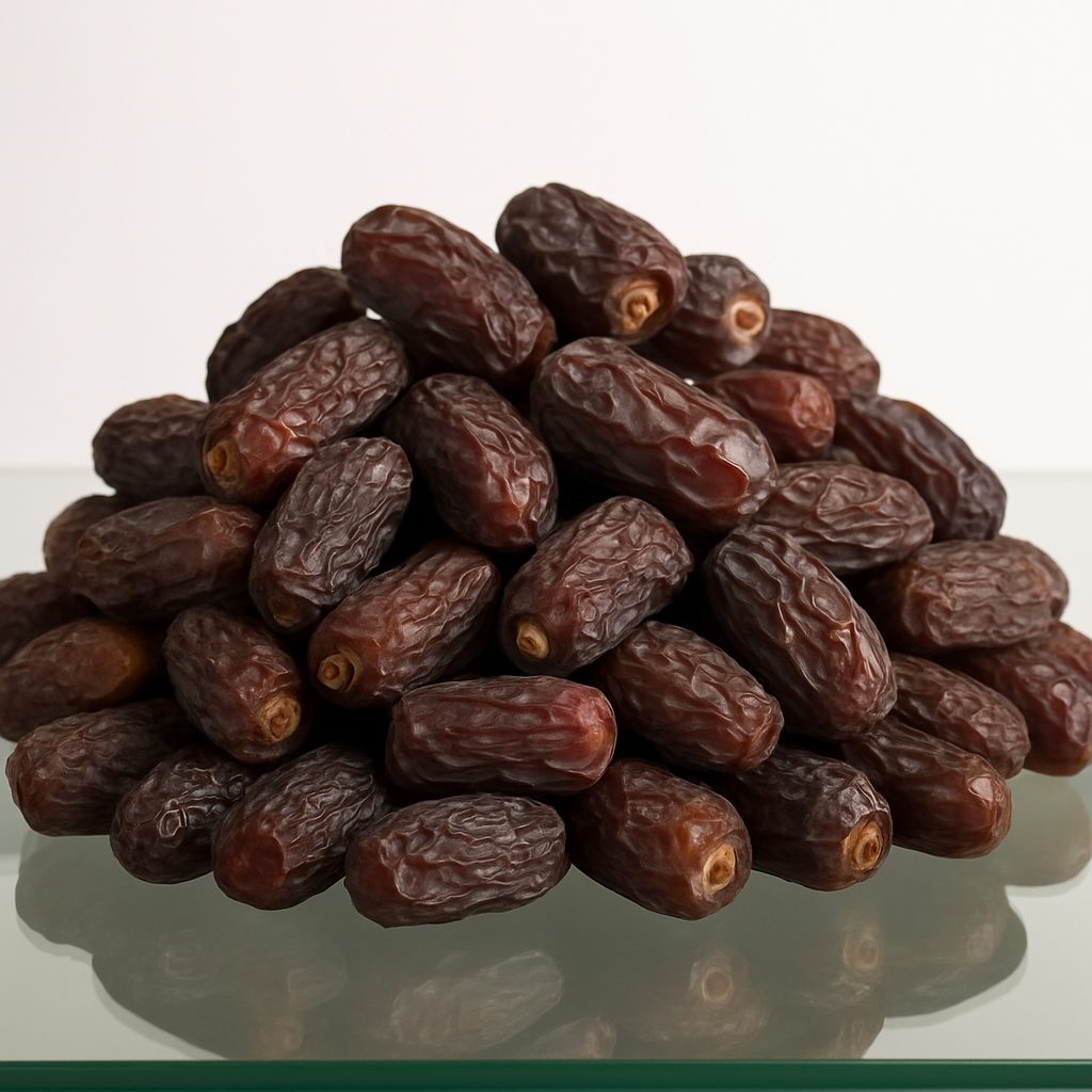 Glossy Dates on Reflective Surface خرمای پیارُم حاجیآباد - تصویر 1